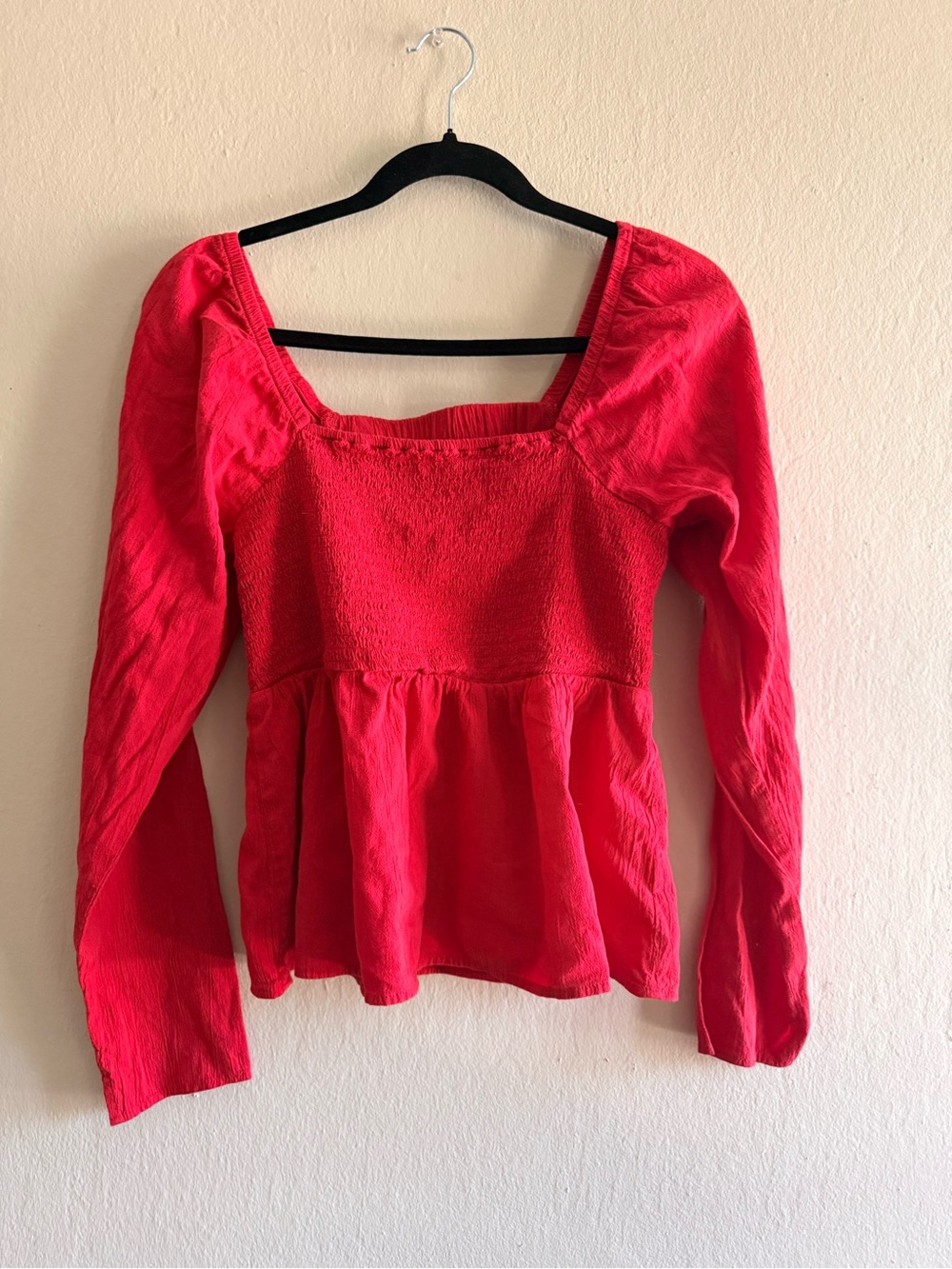 Old Navy Red Smocked Square-Neck Peplum Top
